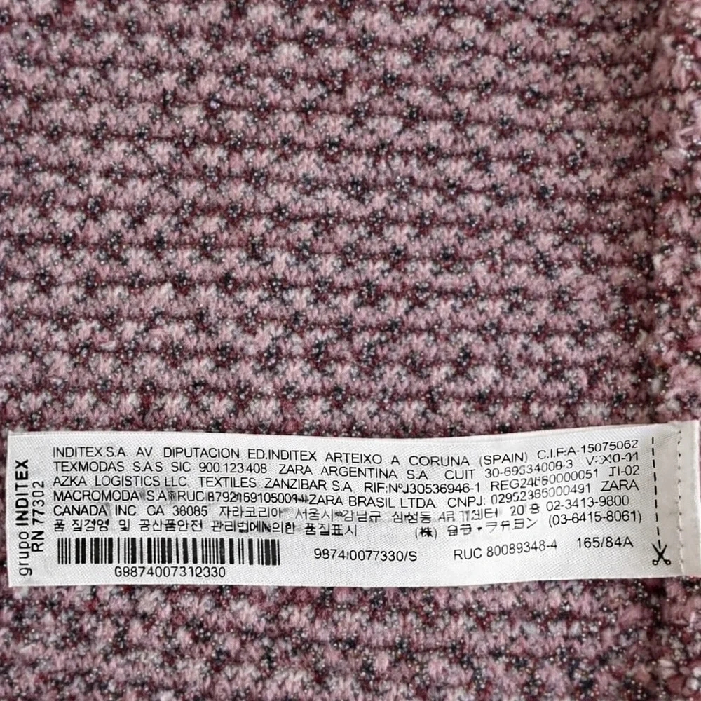ZARA Pink Metallic Tweed Knit Shacket Jacket Check Frayed Trim Boxy S/M - Picture 9 of 9